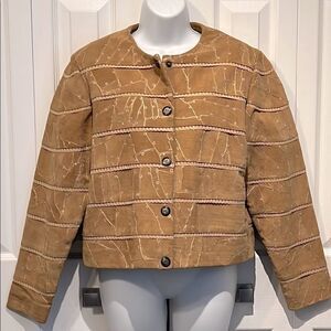 Kroshetta Tan/Camel Suede‎ Cropped Patchwork Jacket Size M